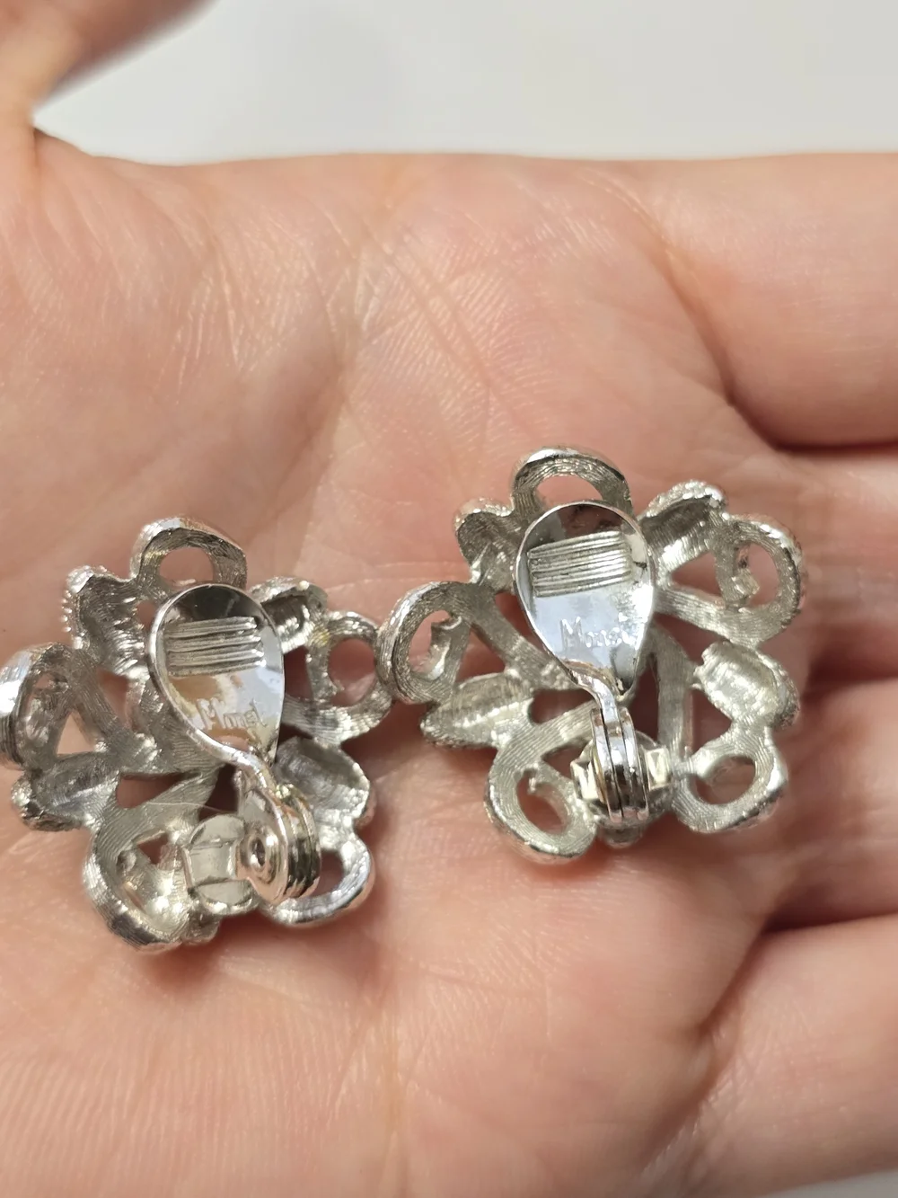 Vintage Monet Silver Floral Knot Clip-On Earrings - Women Jewelry
